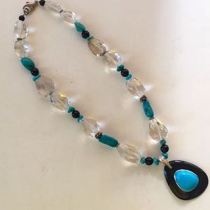 Turquoise rock crystal onyx pendant necklace OOAK